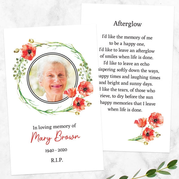 Funeral Memorial Cards - Watercolour Poppy Garland