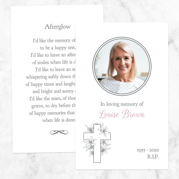 Funeral Memorial Cards - White Lilies Cross