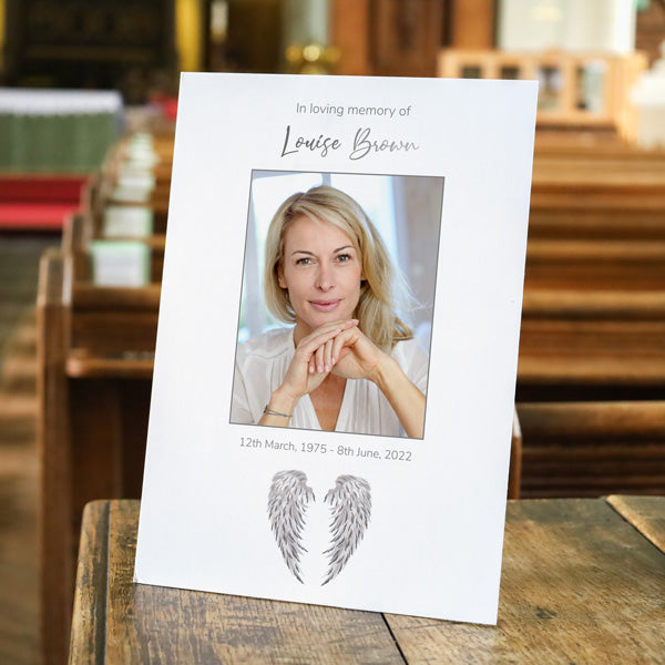 Foil Funeral Memorial Sign - Silver Angel Wings