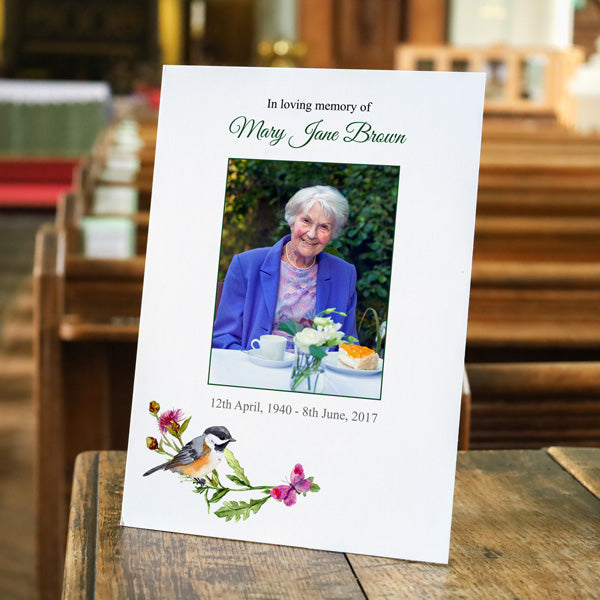 Funeral Memorial Sign - Watercolour Bird Garland