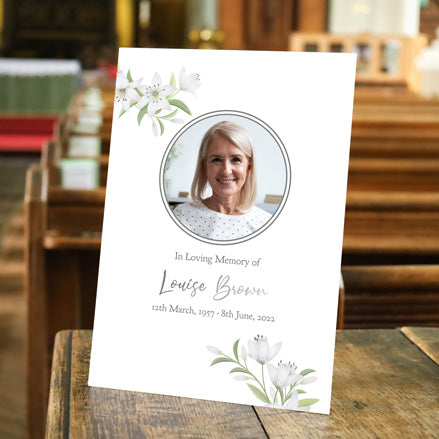 Foil Funeral Memorial Sign - White Lilies Photo