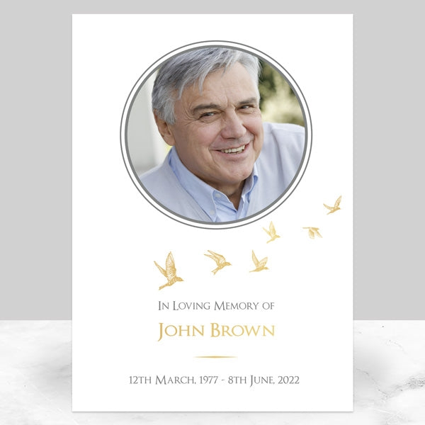 Foil Funeral Memorial Sign - Gold Flying Birds Photo