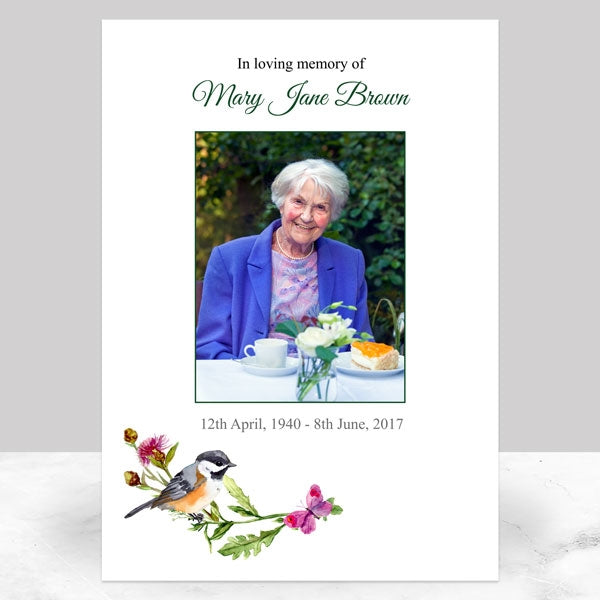 Funeral Memorial Sign - Watercolour Bird Garland