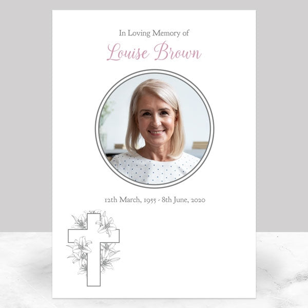 Funeral Memorial Sign - White Lilies Cross