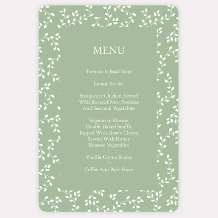 Delicate Leaf Pattern Iridescent Wedding Menu