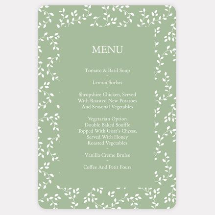 Delicate Leaf Pattern Iridescent Wedding Menu