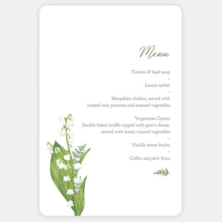 Lily of the Valley Iridescent Wedding Menu