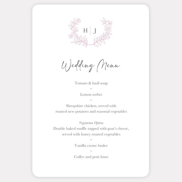 Monogram Floral Crest Wedding Menu