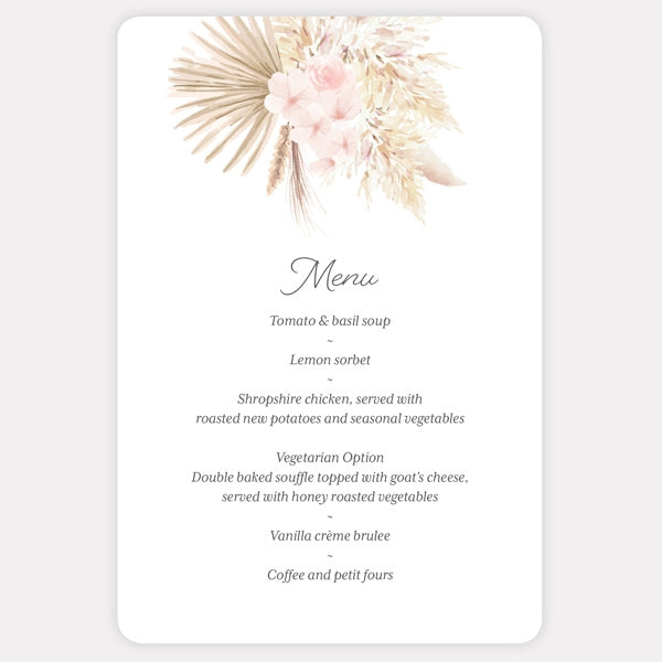 Pampas Floral Wedding Menu