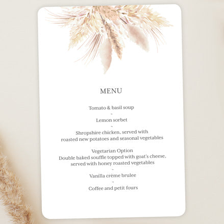 Pampas Grass Wedding Menu