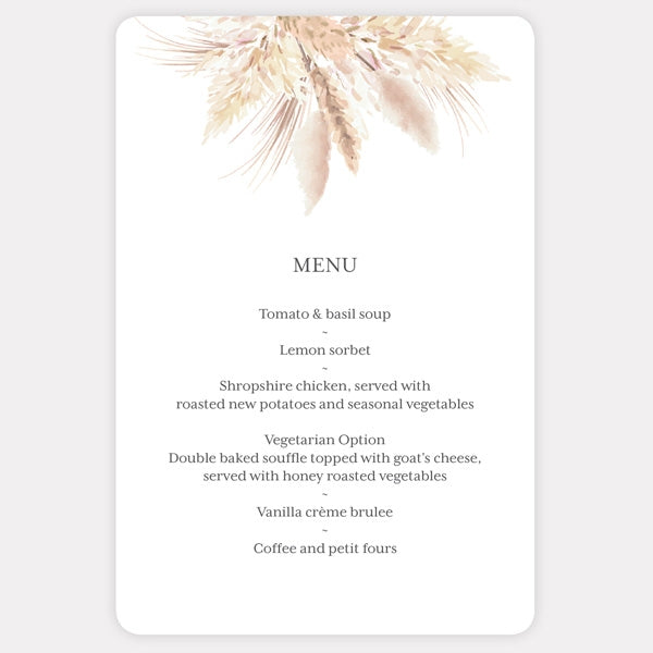 Pampas Grass Wedding Menu