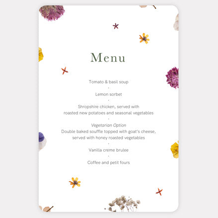 Pressed Flowers Wedding Menu