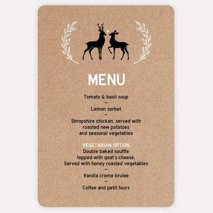 Rustic Woodland Deer Wedding Menu