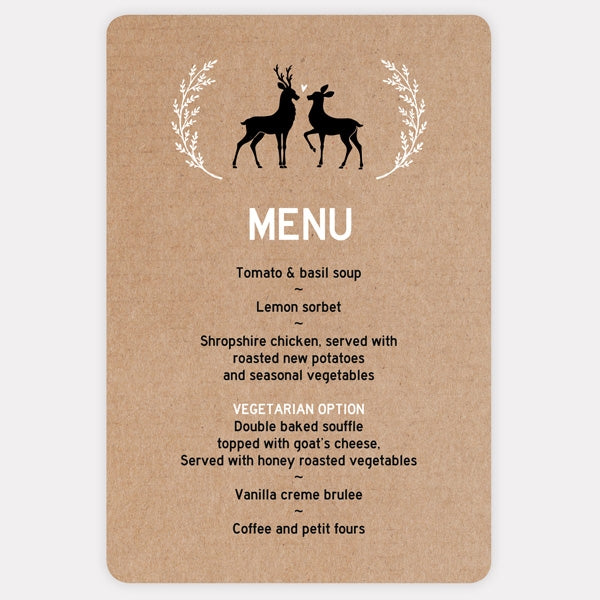 Rustic Woodland Deer Wedding Menu