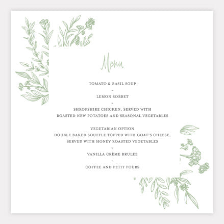 Wildflower Meadow Sketch Iridescent Wedding Menu