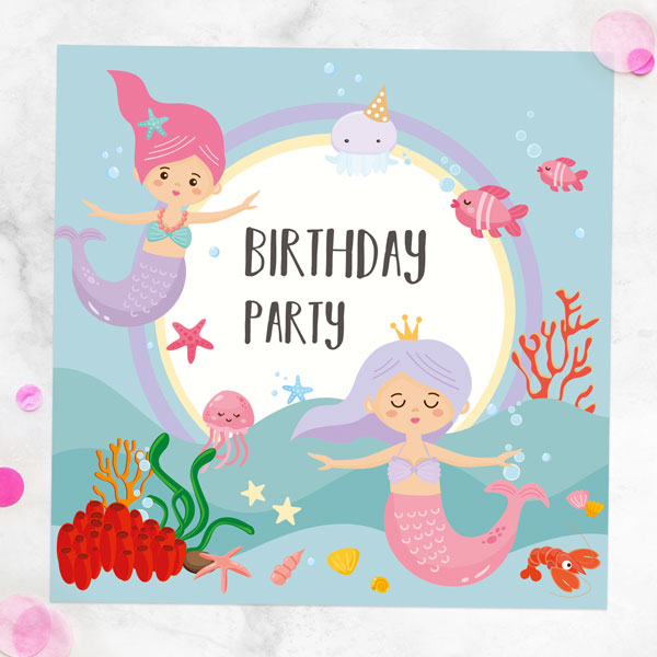 Ready To Write Kids Birthday Invitations - Mermaid Party - Pack of 10