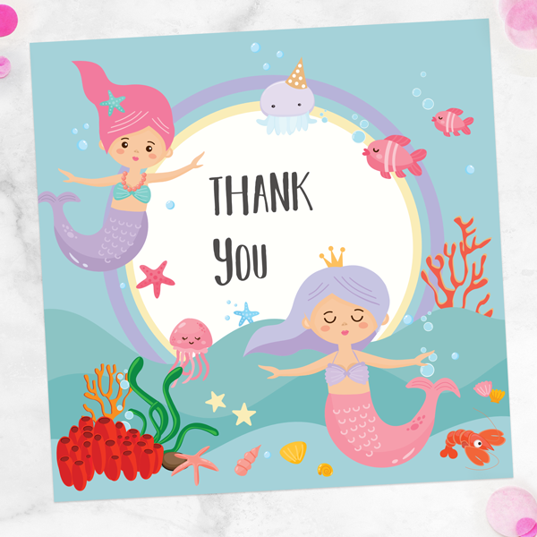 Ready to Write Kids Thank You Cards - Mermaid Party - Pack of 10