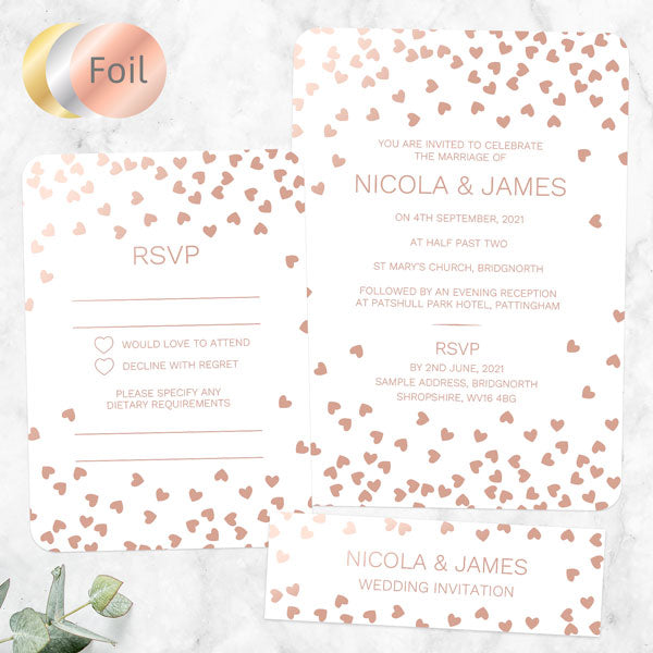 Metallic Hearts - Foil Boutique Wedding Invitation & RSVP