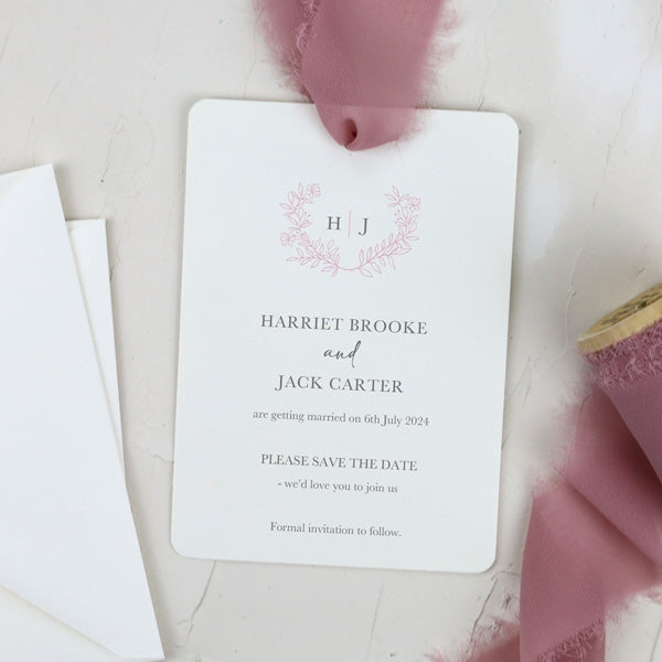 Monogram Floral Crest - Luxe Save the Date Cards