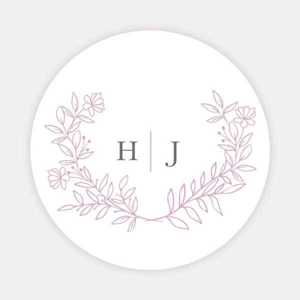 Monogram Floral Crest Wedding Stickers - Pack of 35