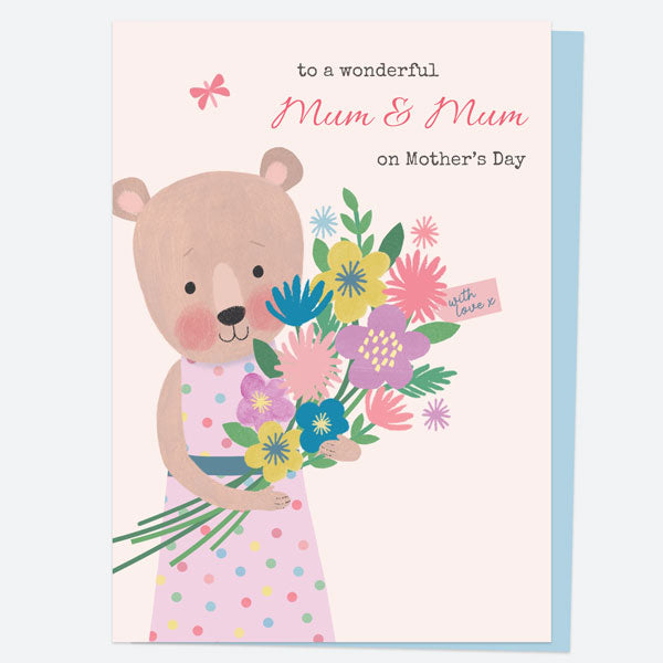 Mother's Day Card - Dotty Bear - Bouquet - Mum & Mum