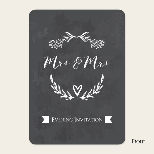 Mrs & Mrs Floral Chalkboard - Ready to Write Evening Invitations & RSVP