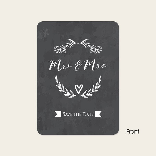 Mrs & Mrs Floral Chalkboard - Ready to Write Save the Date Cards