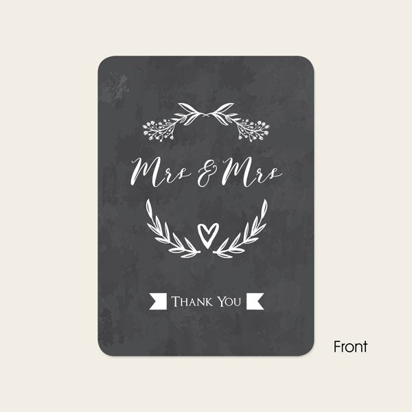 Mrs & Mrs Floral Chalkboard - Ready to Write Wedding Thank You Cards