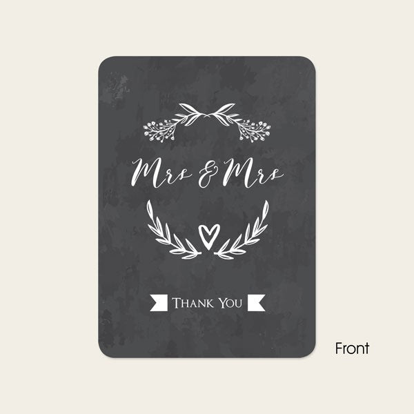 Mrs & Mrs Floral Chalkboard - Ready to Write Wedding Thank You Cards