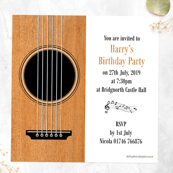 Birthday Invitations - Acoustic Guitar - Pack of 10