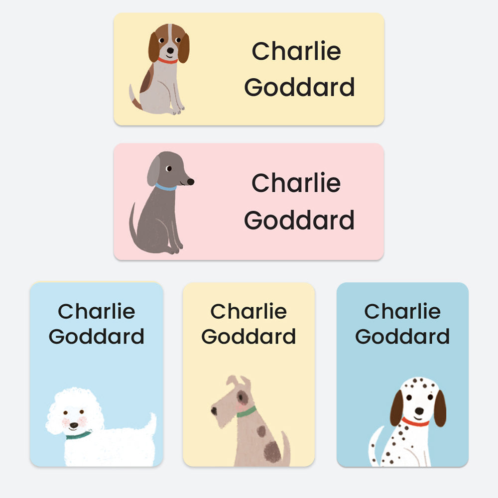 Stick On Waterproof Name Labels - Cute Dogs - Pack of 43