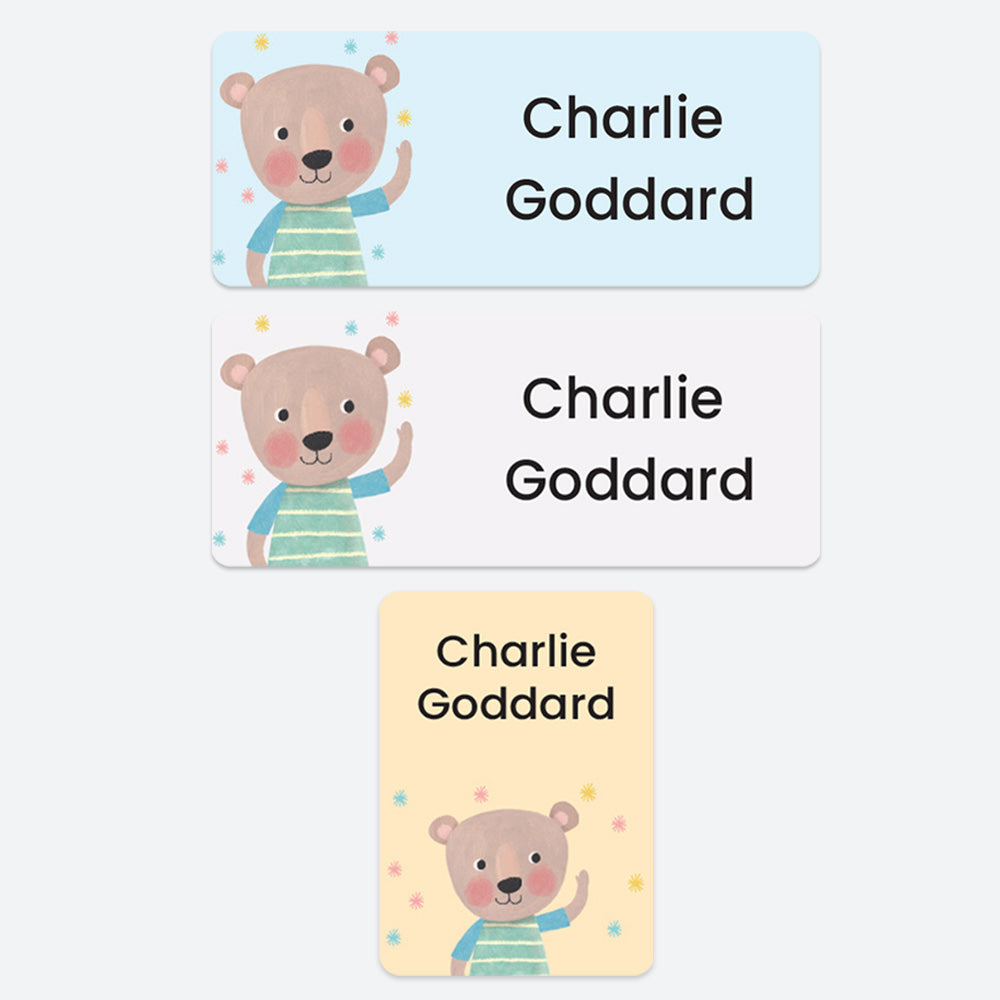 Stick On Waterproof Name Labels - Dotty Bear Stripes - Pack of 43