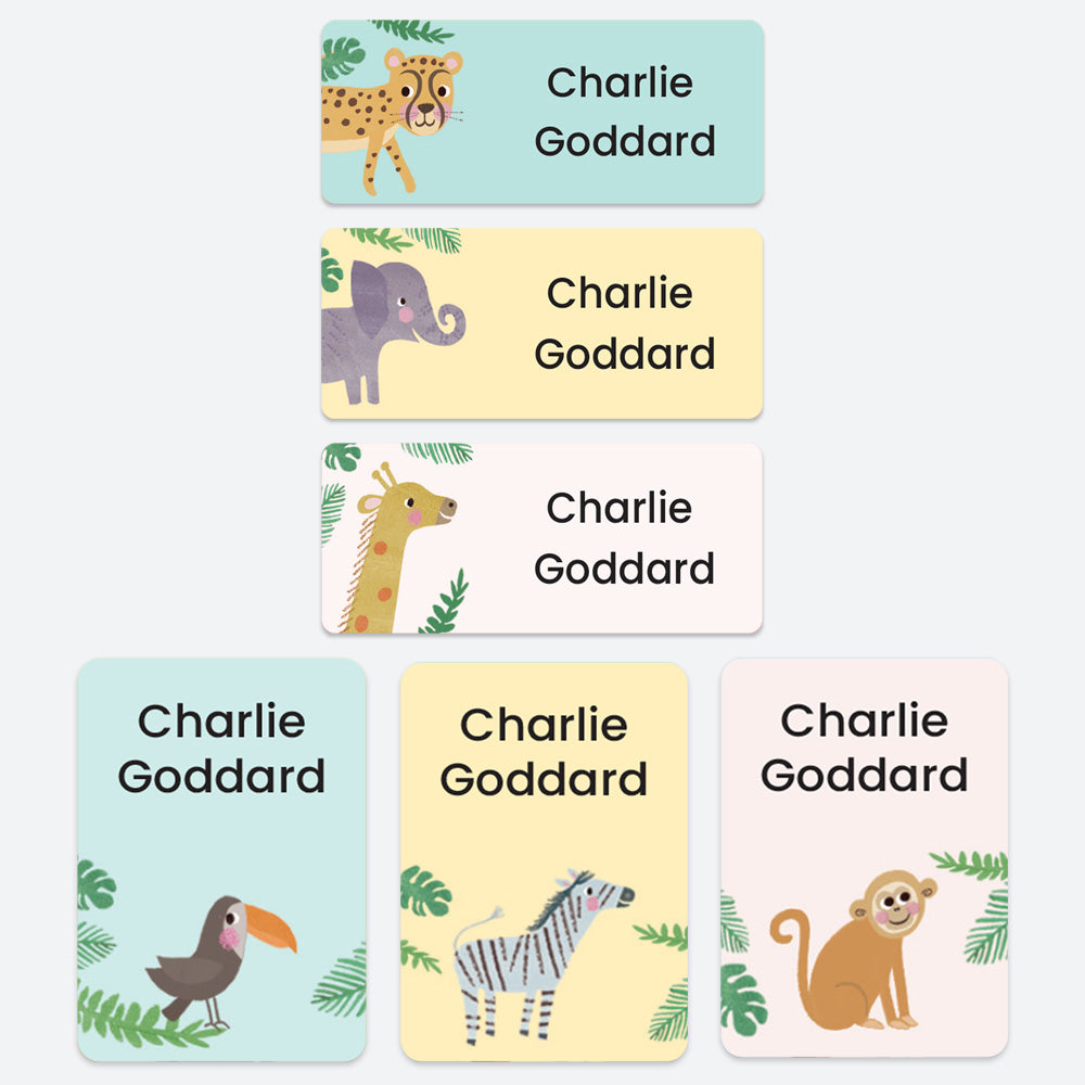 Stick On Waterproof Name Labels - Jungle Animals - Pack of 43