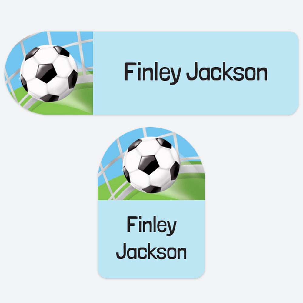 No Iron Personalised Stick On Waterproof (Clothing/Equipment) Name Labels - Premier Football Goal - Mixed Pack of 50