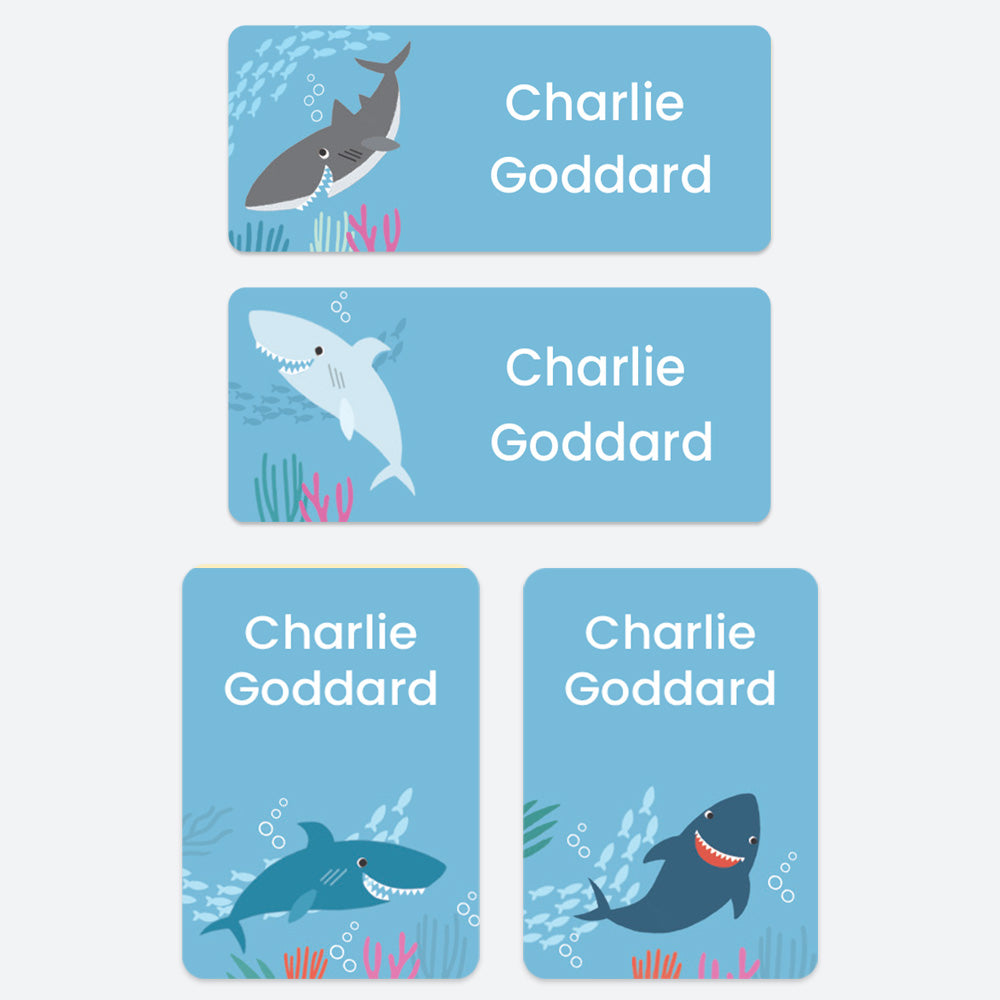 Stick On Waterproof Name Labels - Shark - Pack of 43