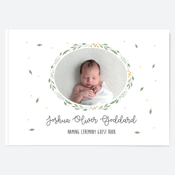Boys Foliage Wreath - Naming Ceremony Guest Book - Use Your Own Photo