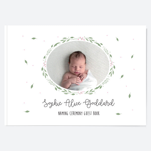 Girls Foliage Wreath - Naming Ceremony Guest Book - Use Your Own Photo