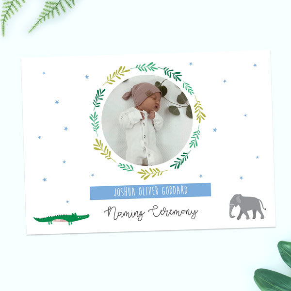 Naming Ceremony Invitations - Boys Go Wild - Use Your Own Photo - Pack of 10