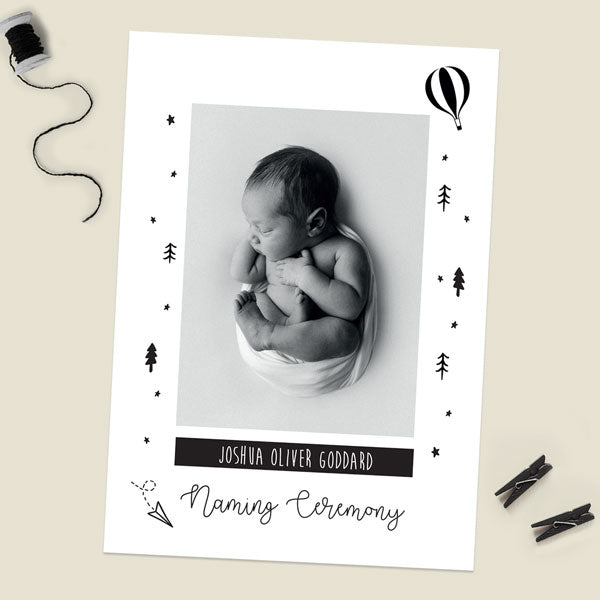 Naming Ceremony Invitations - The Adventure Begins - Use Your Own Photo - Pack of 10