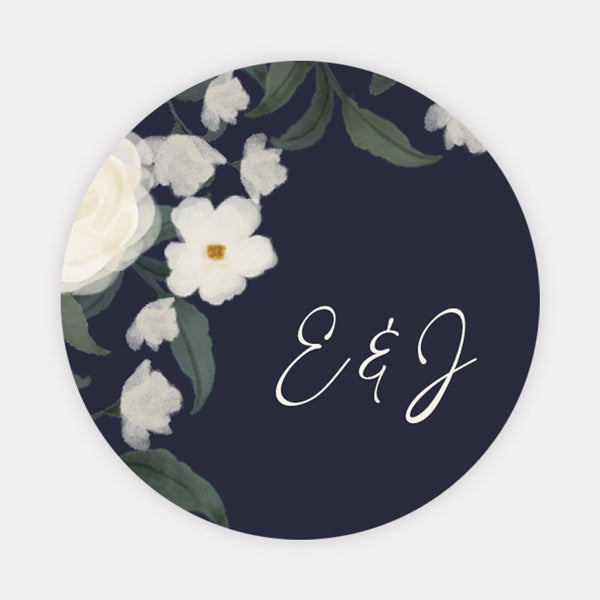 Navy Country Flowers Wedding Stickers - Pack of 35