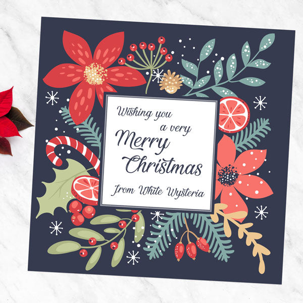 Business Christmas Cards - Navy Festive Foliage Border