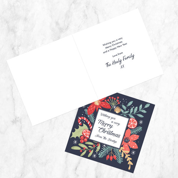 Personalised Christmas Cards - Navy Festive Foliage Border - Pack of 10