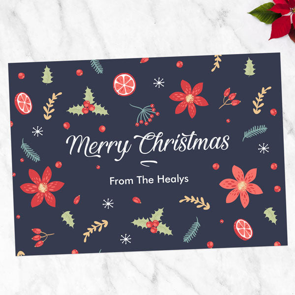 Personalised Christmas Cards - Navy Festive Foliage - Pack of 10