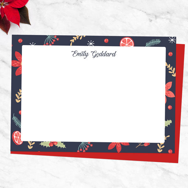 Navy Festive Foliage - Personalised A6 Note Card