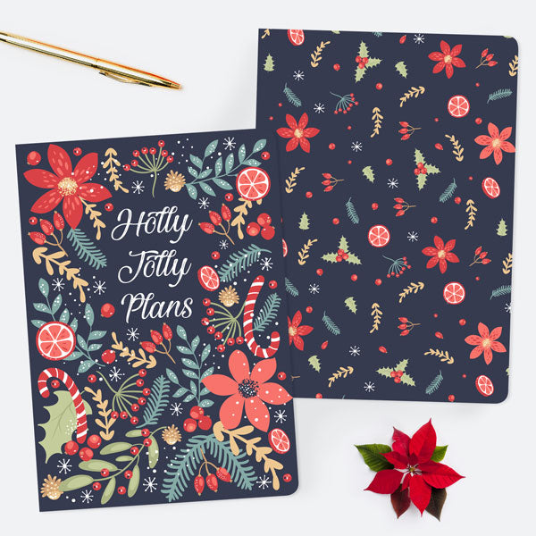 Navy Festive Foliage - A5 Exercise Book / Christmas Planner - Pack of 2