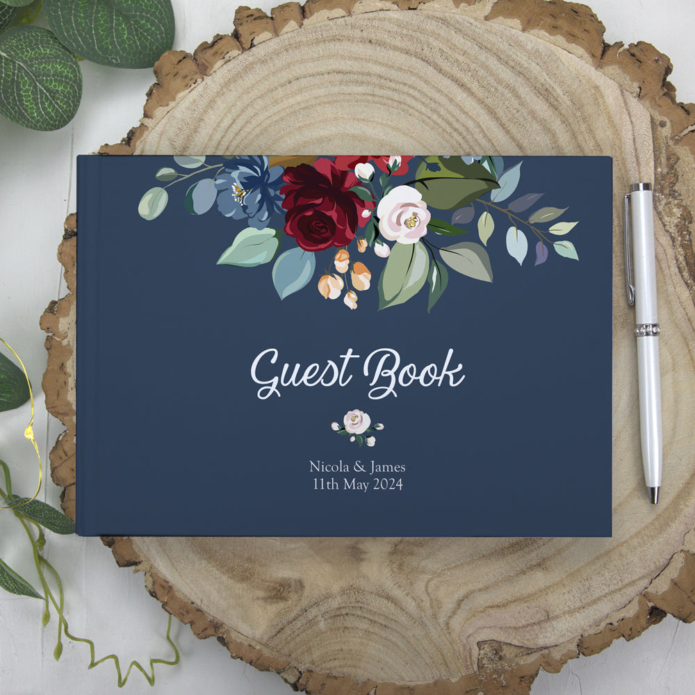 Navy Jewel Flowers - Wedding Guest Book