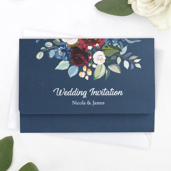 category header image Navy Jewel Flowers - Tri Fold Wedding Invitation & RSVP