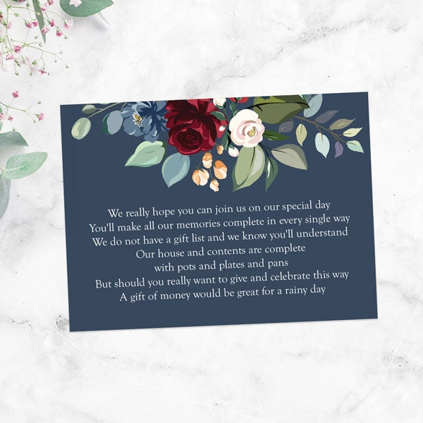 Navy Jewel Flowers Gift Poem Card