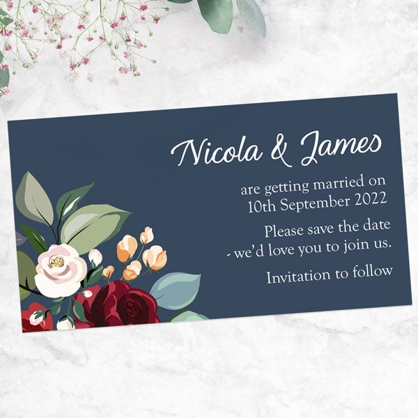 Navy Jewel Flowers Save the Date Magnets