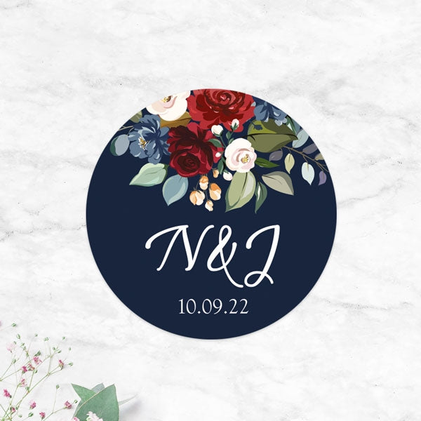 Navy Jewel Flowers Wedding Stickers - Pack of 35